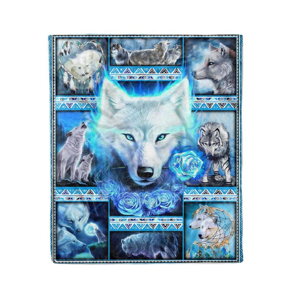 Animal Wolf Native Blue Rose Special Gift Fleece Blanket Family Gift Home Decor Bedding Couch Sofa Soft And Comfy Cozy