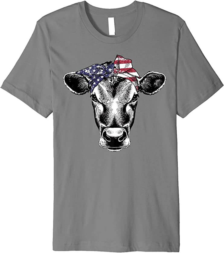 Vintage Patriot Cow Farm 4th of July American Flag Premium T-Shirt