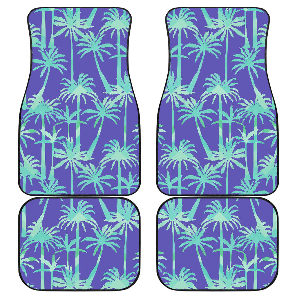 Teal Palm Tree Pattern Print Front And Back Car Floor Mats, Front Car Mat