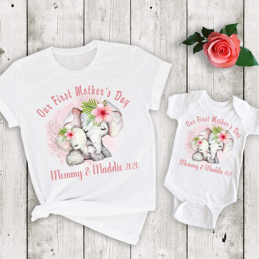 G1 Personalized Our First Mothers Day Elephant Shirts – Mom And Baby Gsge