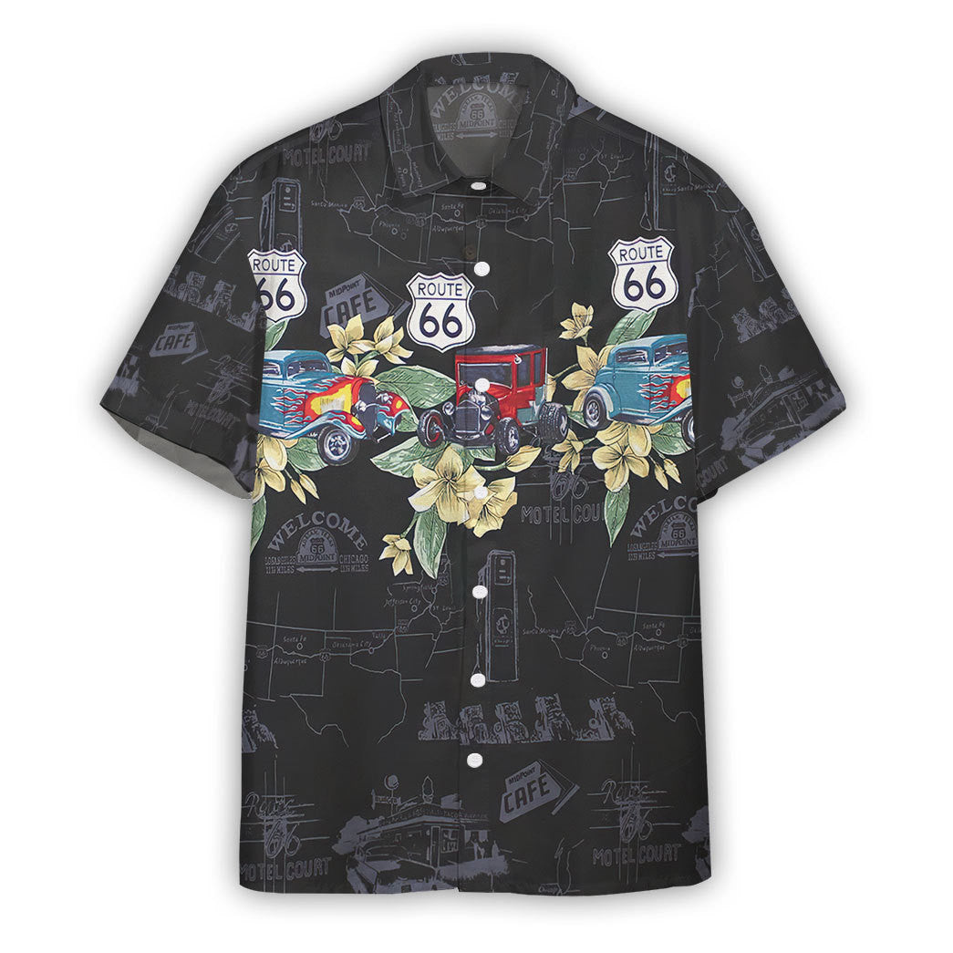 Gearhumans Vintage Route 66 Hot Rods Custom Hawaiian Shirt Ha99847