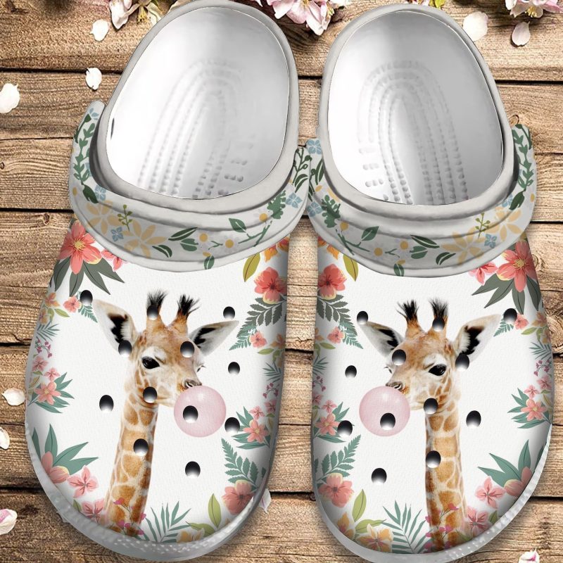 Giraffe With Bubble Gum Shoes Lovely Garden Clogs Birthday Gift