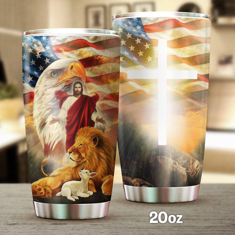 The Lion And The Lamb Jesus Stainless Steel Tumbler Cup | Travel Mug | Tc3531