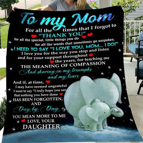 To My Mom Cute Elephant Day By Day You Mean More To Me Gift From Daughter Fleece Blanket Home Decor Bedding Couch Sofa Soft And Comfy Cozy