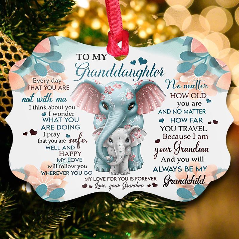 To My Granddaughter Wood Ornament, Grandma And Granddaughter, Elephant Lovers Ornament