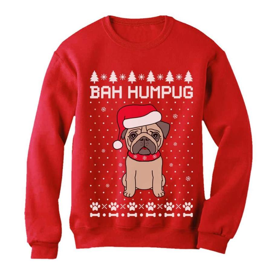 Bah Humpug Funny Ugly Christmas Puppy Pug Dog Women Sweatshirt