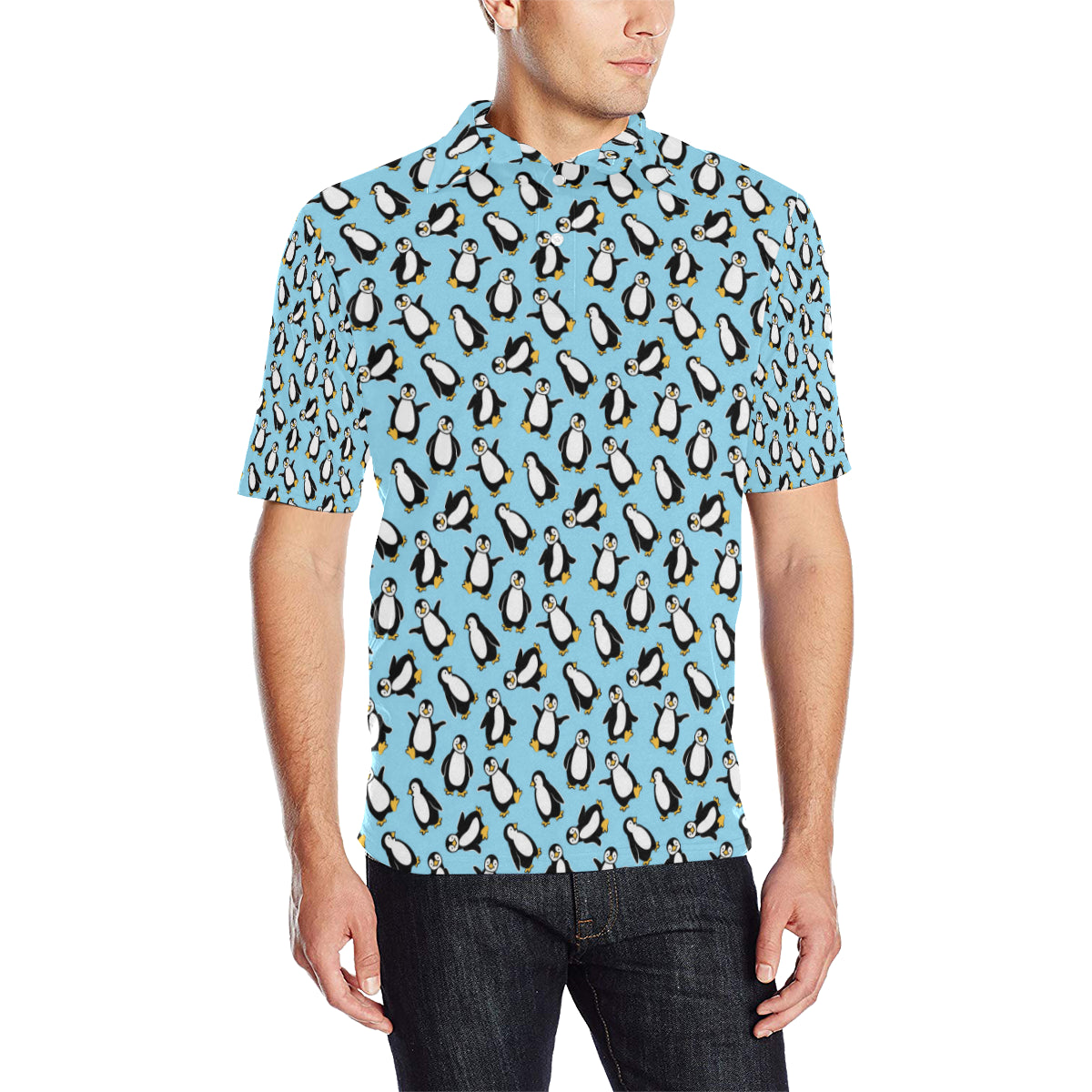 Penguin Happy Print Men Polo Shirt