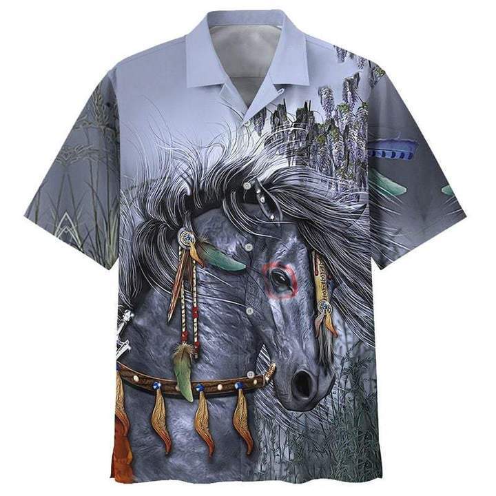 Beautiful Native American Horse Grey Hawaiian Shirt Pre11323