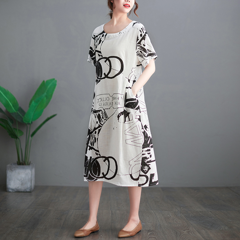 2022 New Arrival Thin Soft Cozy Loose Print Letter Fashion Summer Dress M-XXXL Women Travel Style Casual Midi Dress alx