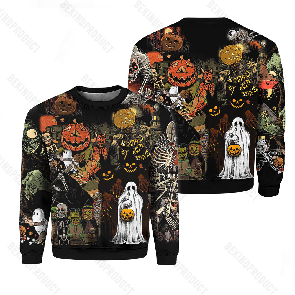 Halloween Is Coming Ghost Pumpkin Skeleton Crewneck Sweatshirt All Over Print Sweatshirt For Women Sweatshirt For Men Swn1043