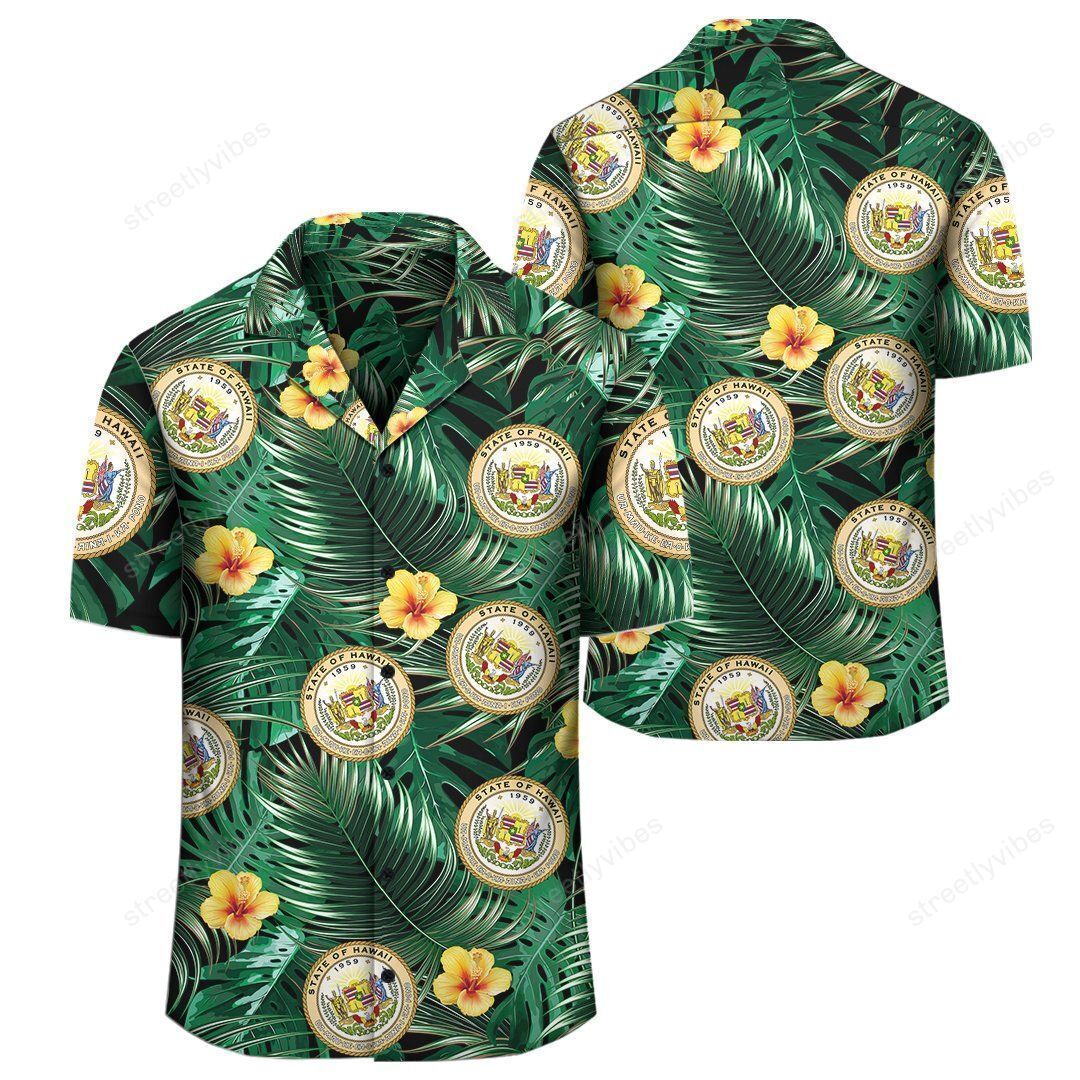 Hawaiian Map Coat Of Arms Tropical Summer Style Hawaiian Shirt Ha10608