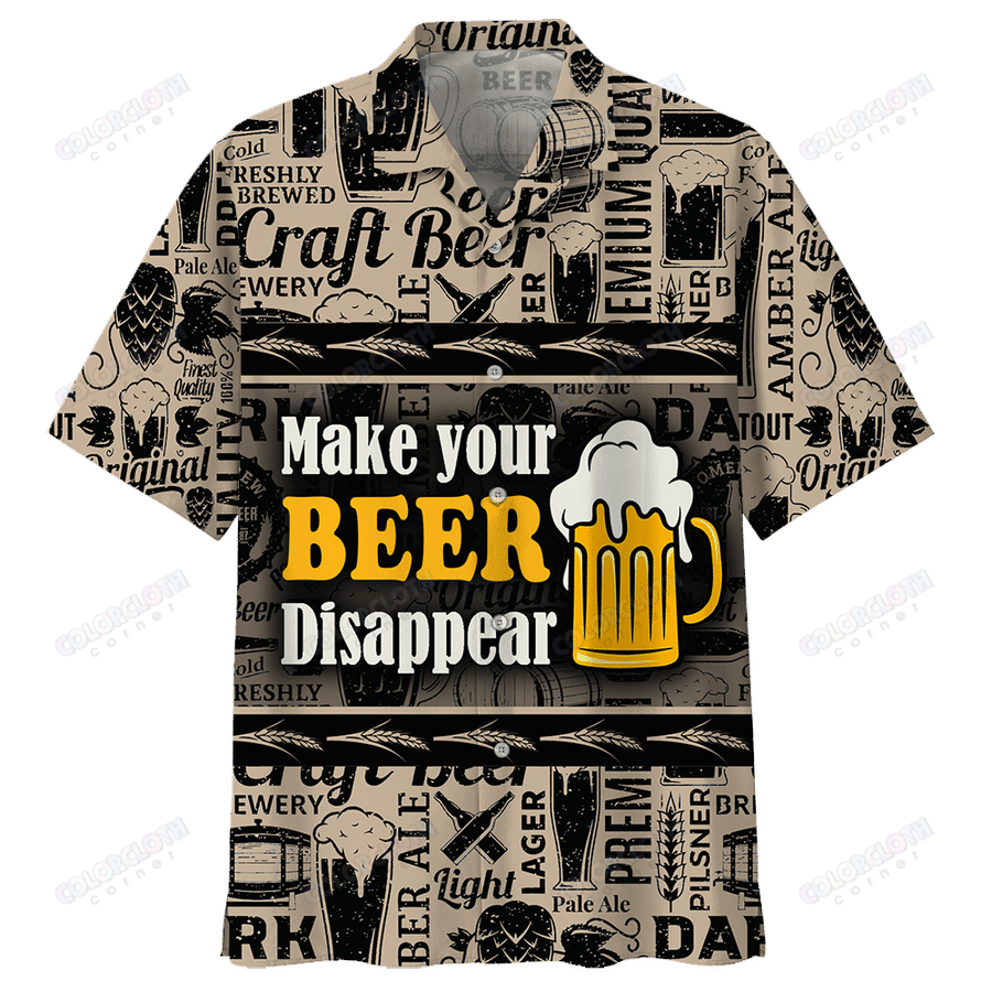 Beer Hawaiian Shirt Vintage Make Your Beer Disappear Black Pattern Hawaii Aloha Shirt