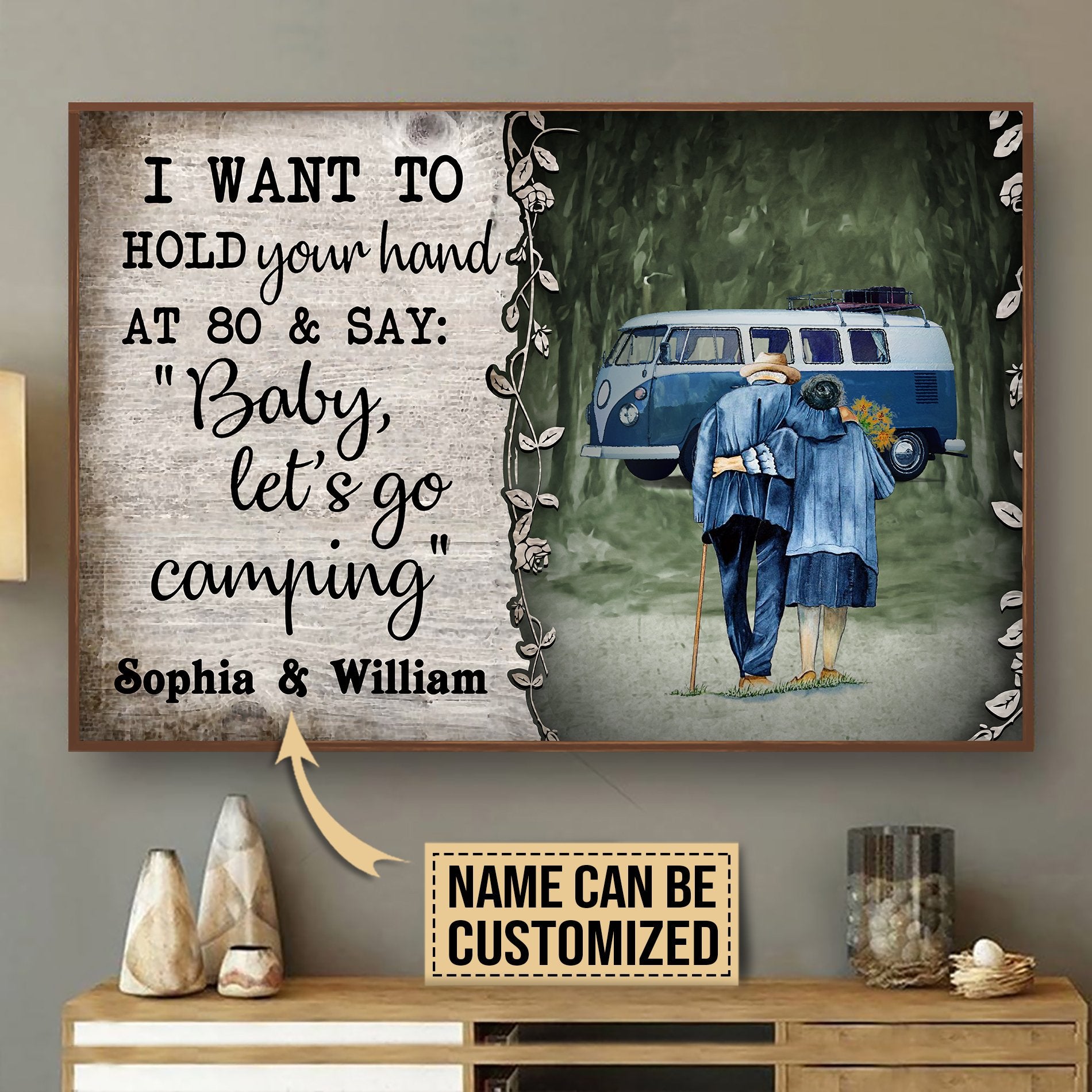 Aeticon Gifts Personalized Camping Van Baby Lets Go Canvas Mom Dad Gift Home Decor