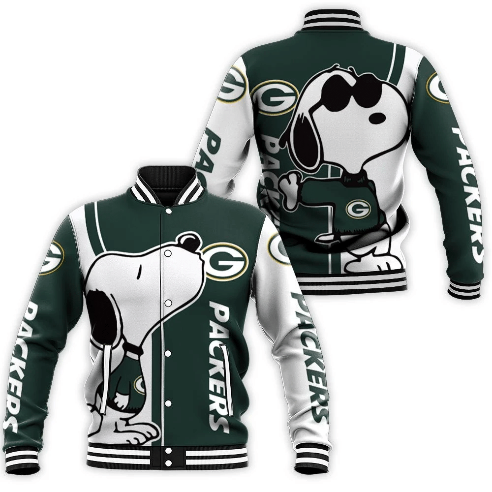 Green Bay Packers Snoopy Lover 3D Printed Baseball Jacket For Men Women