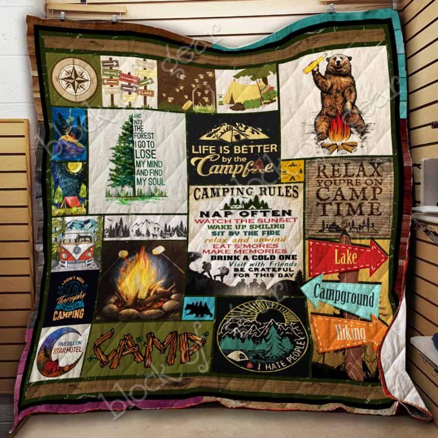 Wozoro Quilt Blanket Camping Life Is Better By The Campfire Bear I Hate People Twin Queen King Size