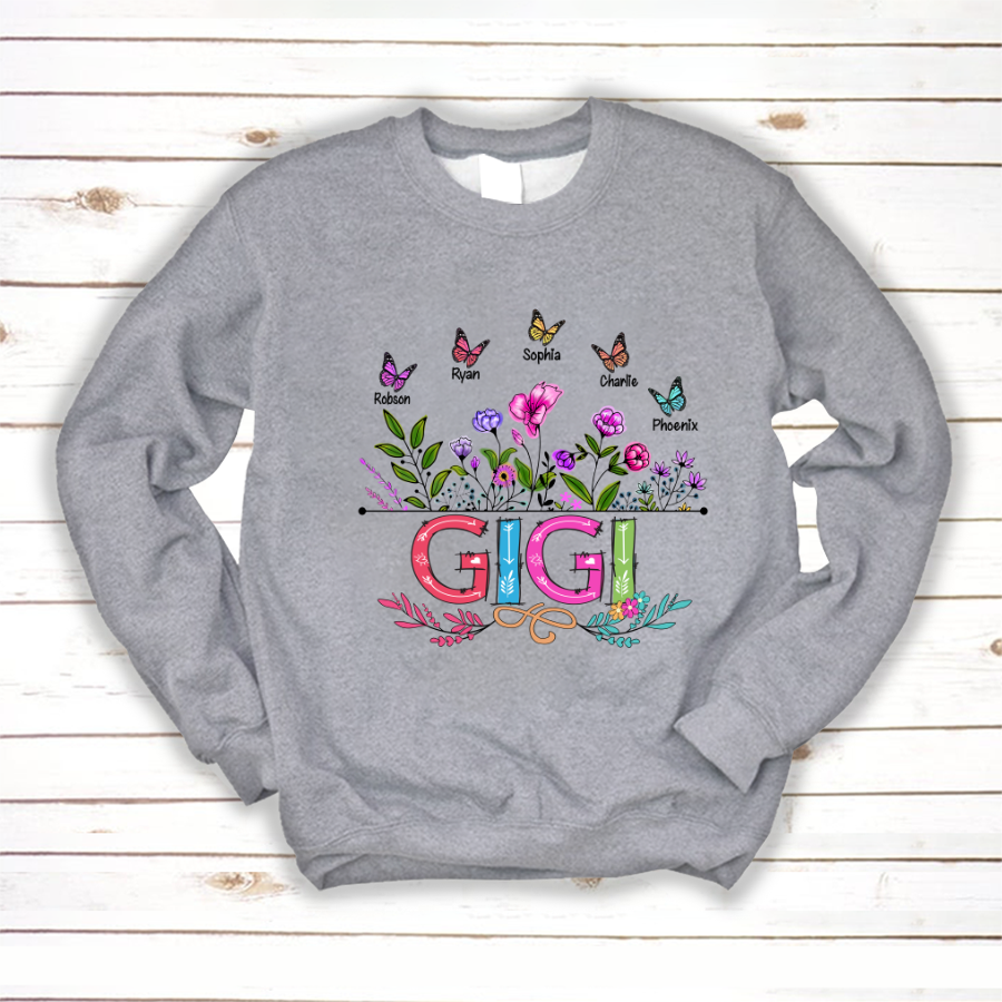 Personalized Gigi And Grandkids Butterfly Sweatshirt