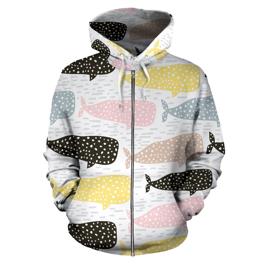 Whale Dot Pattern Zip Up Hoodie