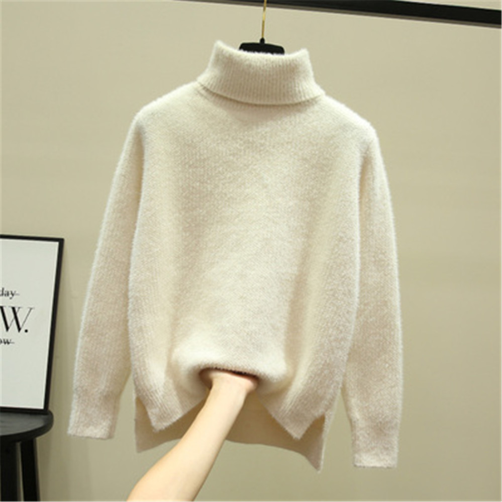 Autumn Winter Sweater Women Knitted Fashion Loose Casual Thick Sweaters Solid Color Long Sleeve Plus Size Warm Ladies Pullover alx