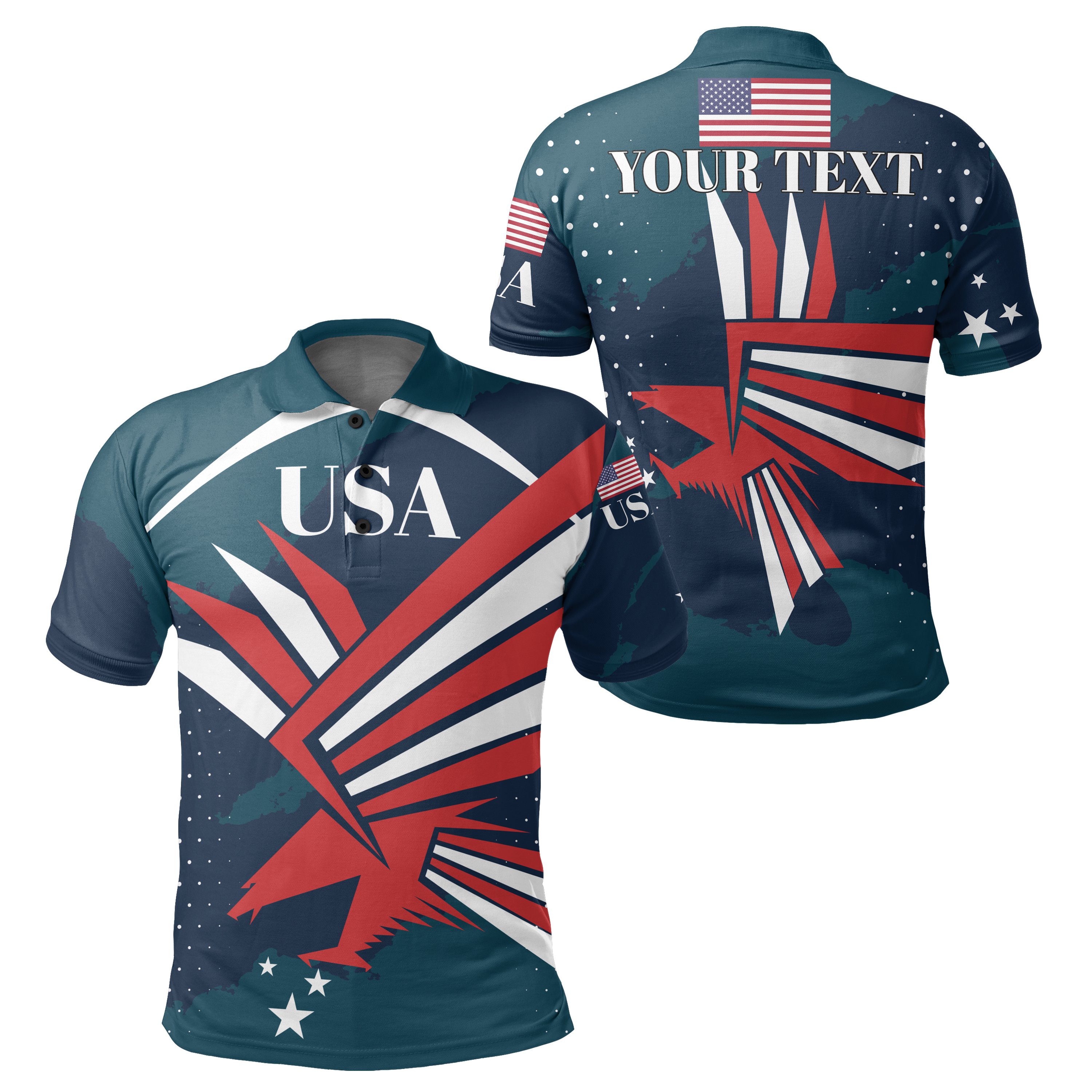 (Custom your text ) United States Flag Bald Eagle Polo Shirt – J5