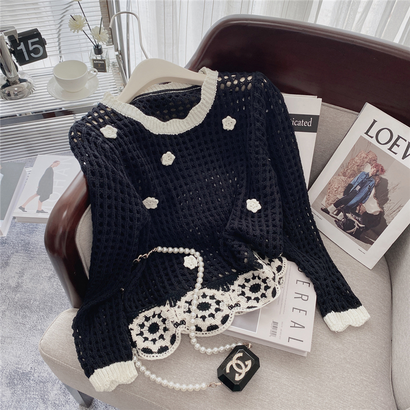 3D Crochet Floral Pullovers Autumn Hole Hollow Long Sleeve Knit Sweater Women Loose Korean Cotton Jumpers Beach High Street N863 alx