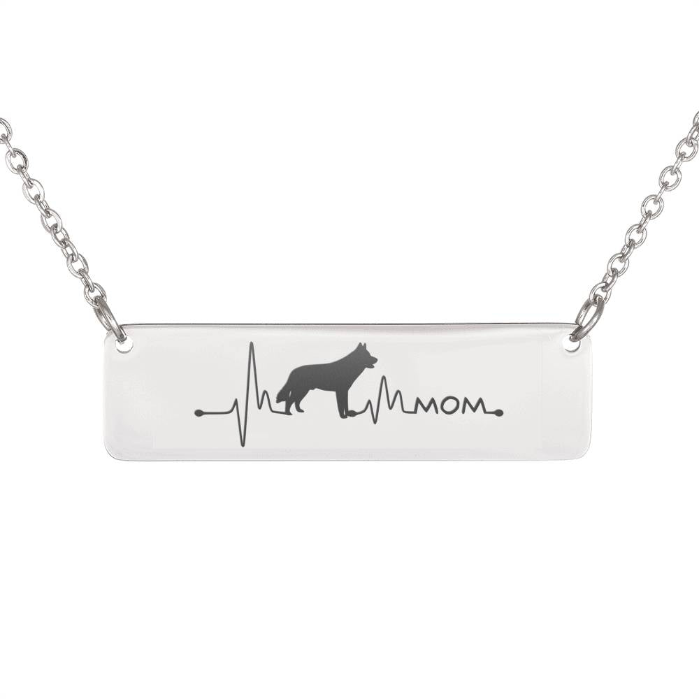 Husky Mom Pulse Love Horizontal Bar Necklace (Usa Made)