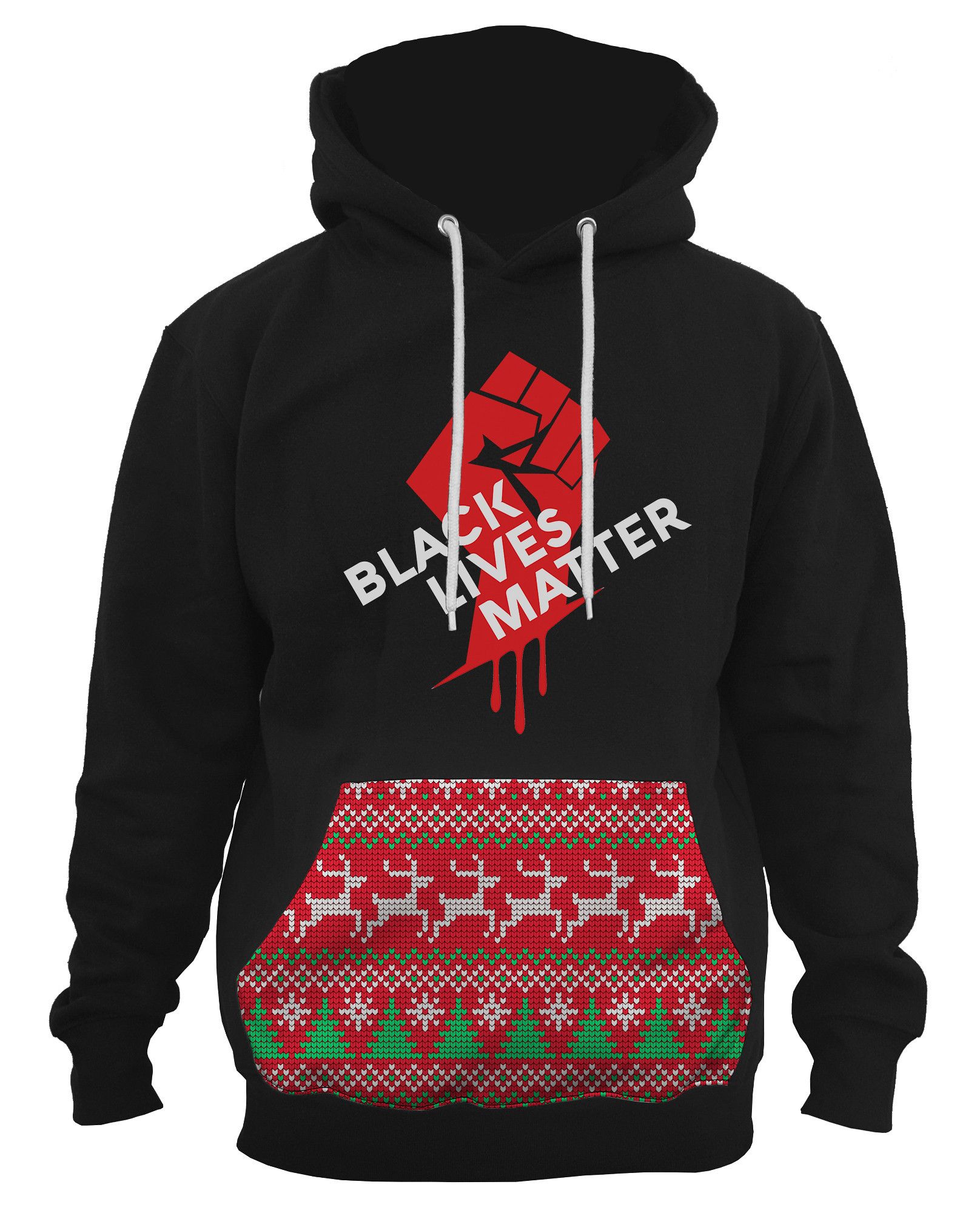 Men’S Black Lives Matter Fist Ugly Sweater Pocket Black Pullover Hoodie Ply P29 3X-Large Black