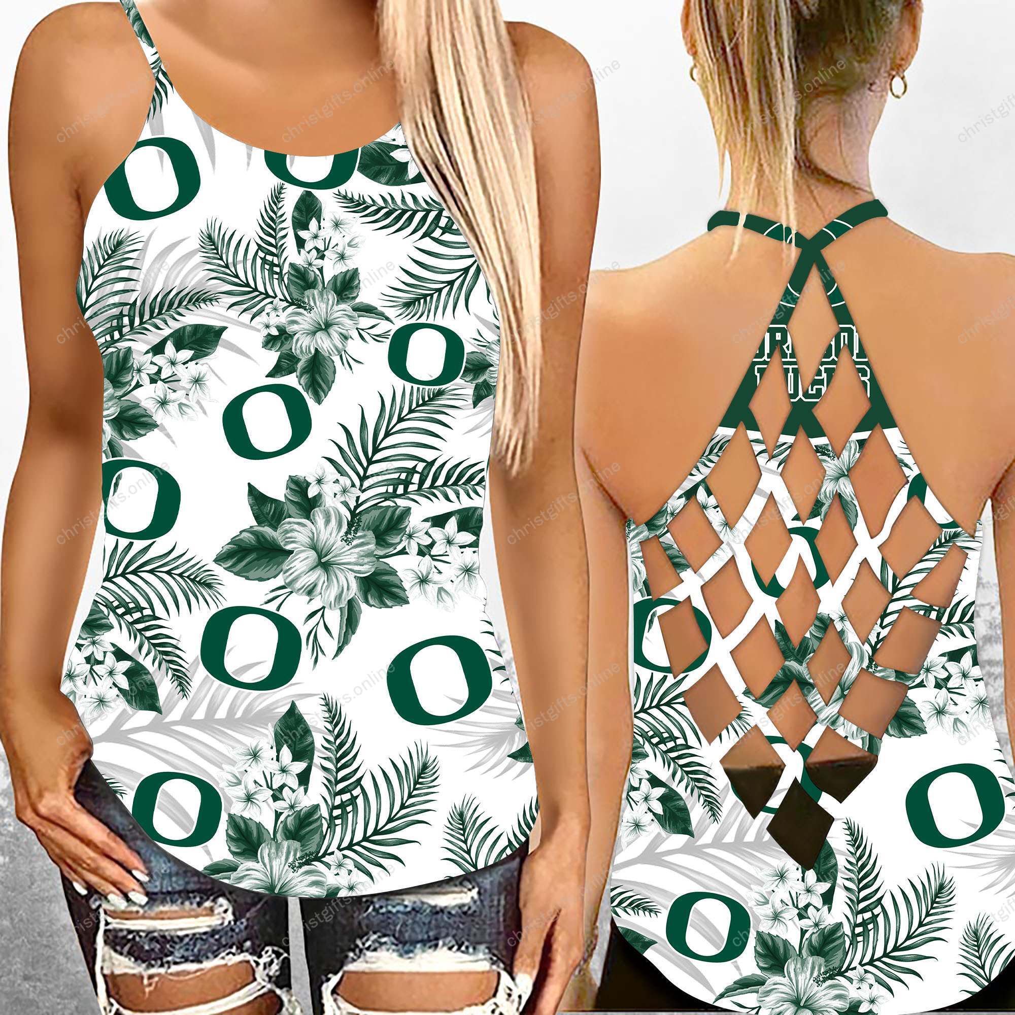 Oregon Ducks NCAA2-Criss Cross Tanktop Hawaii Style Ds1