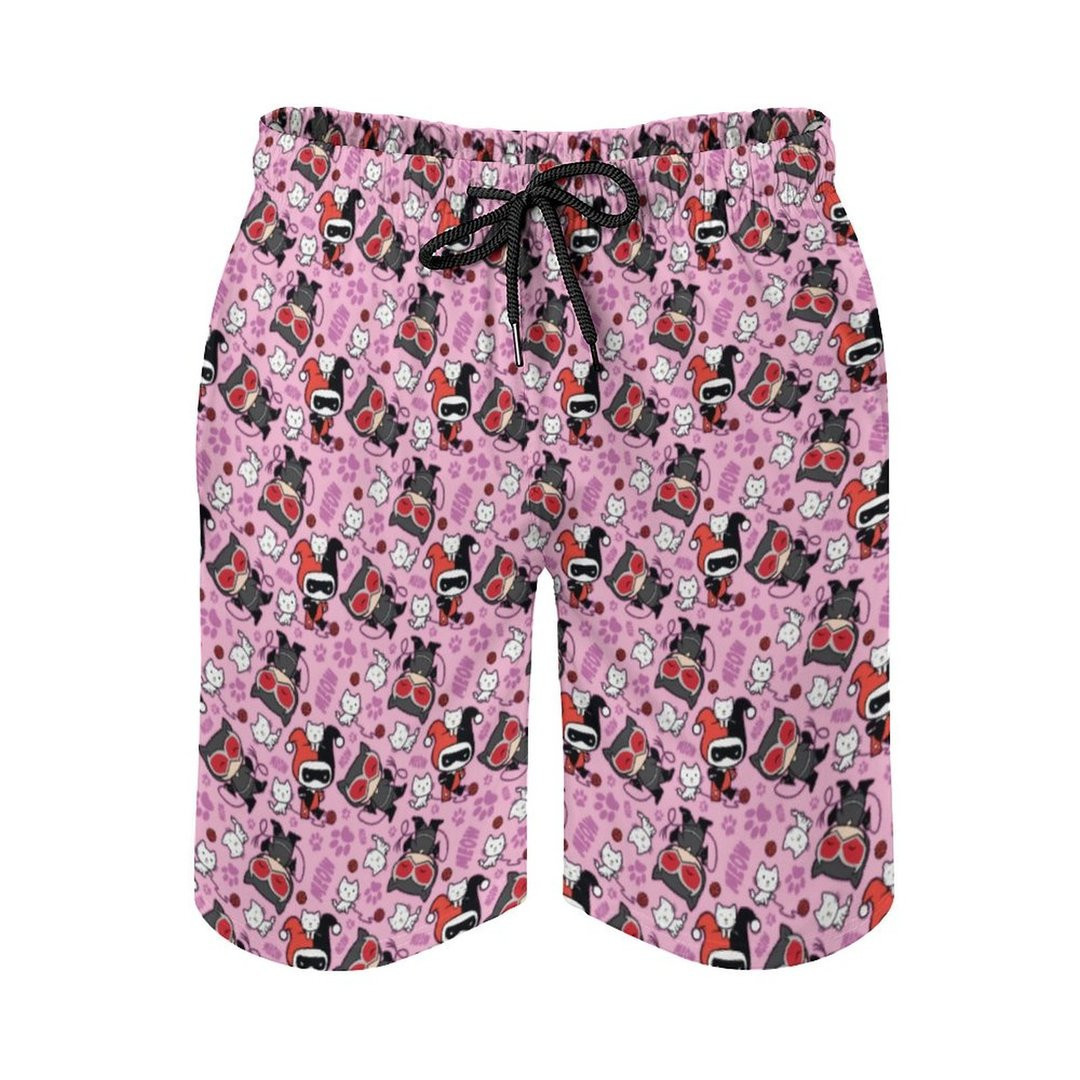 Chibi Catwoman Harley Quinn Kittens Pattern Hawaiian Shorts Summer Shorts Men Shorts