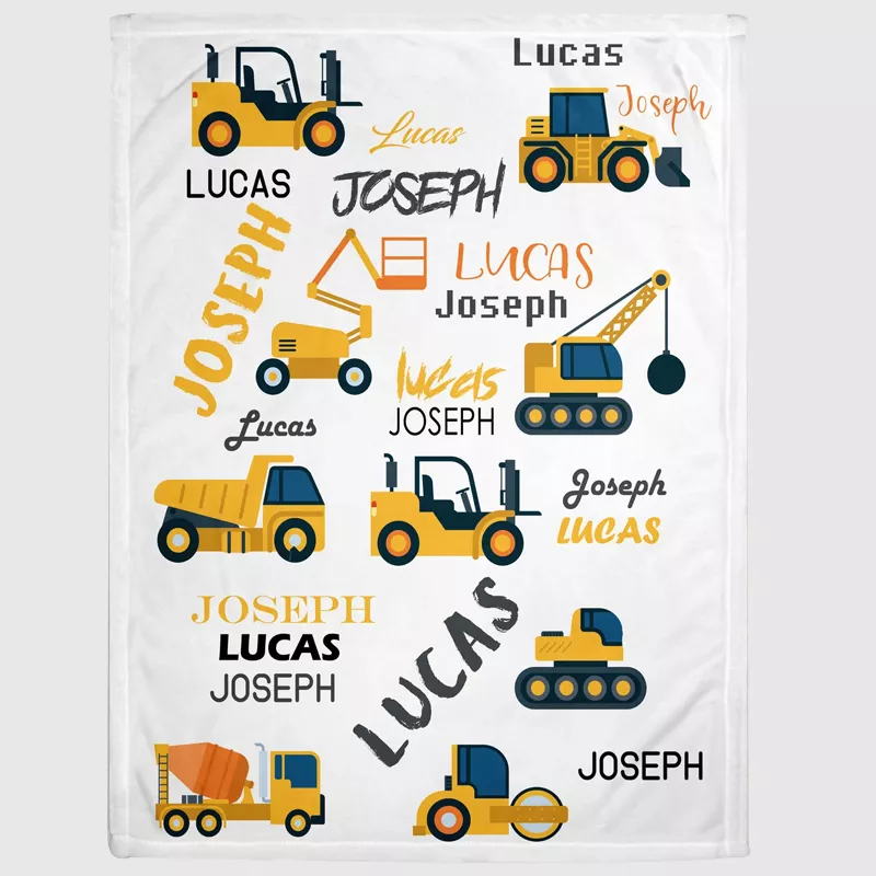 Personalized Excavator Baby Blanket, Custom Name Premuim Soft Cozy New Born Baby Blanket, Cute Blanket For Son