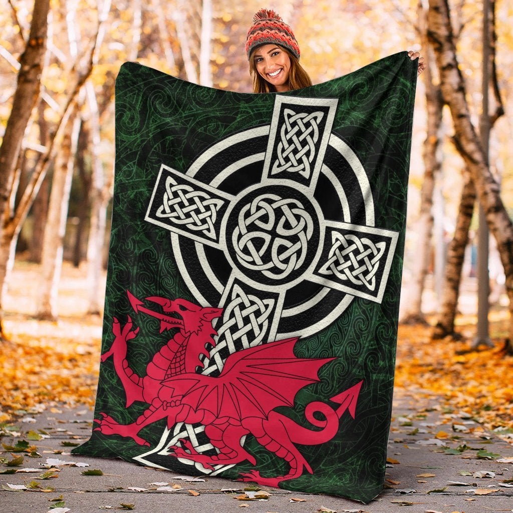 Wales Celtic Premium Blanket Celtic Cross And Cymru Skew Style