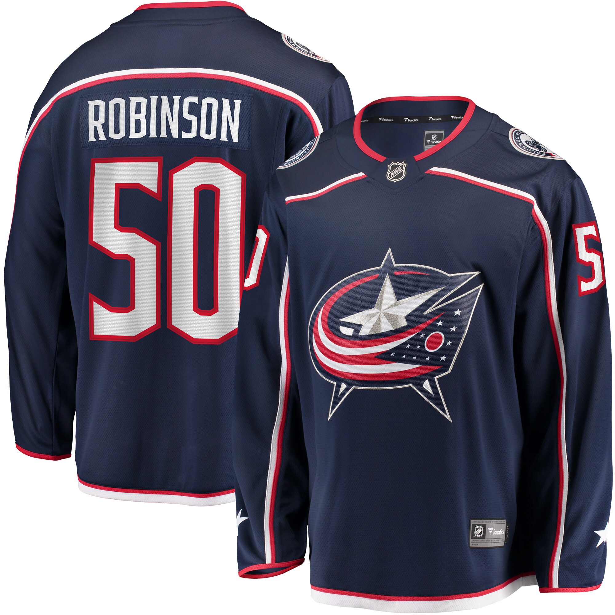 Men's Columbus Blue Jackets Eric Robinson Navy Home Breakaway Player Jersey