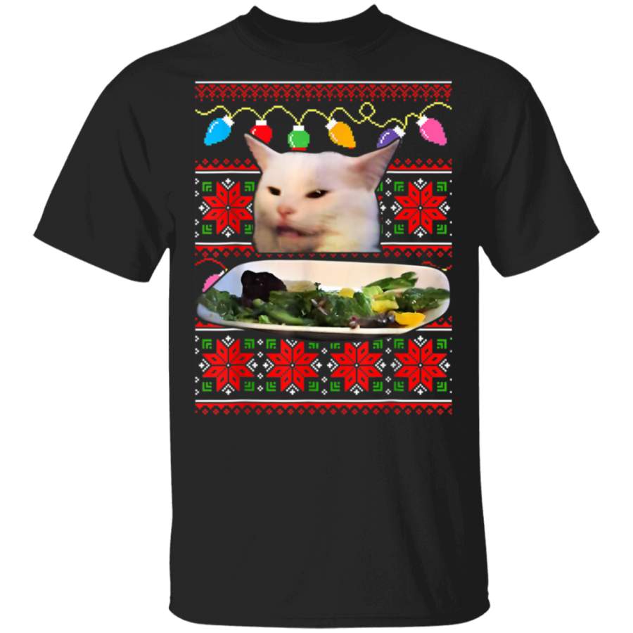 Woman Yelling at a Cat Ugly Christmas Sweater Meme Funny Cat T-Shirt