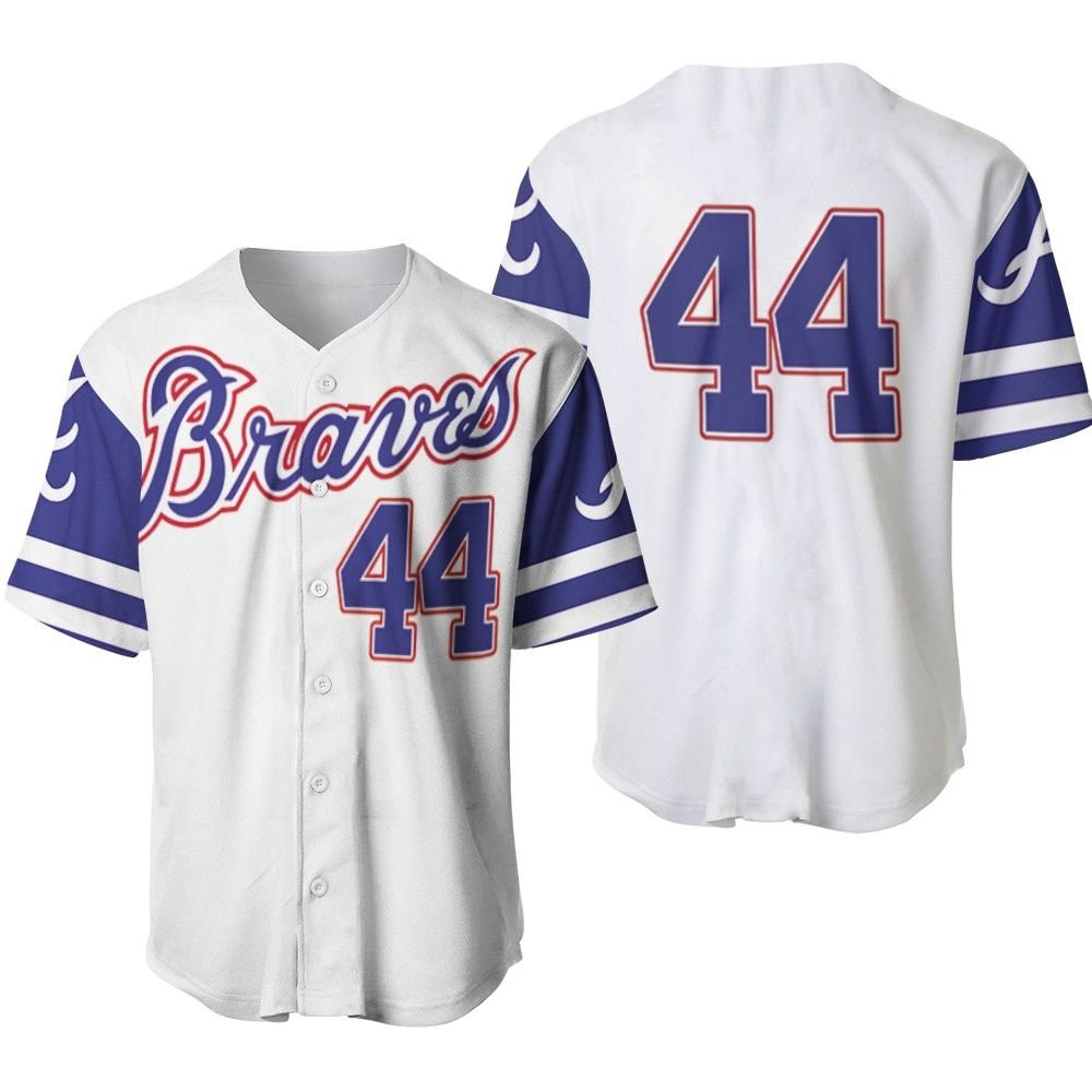 Atlanta Braves Hank Aaron 44 2020 MLB White And Blue Baseball Jersey