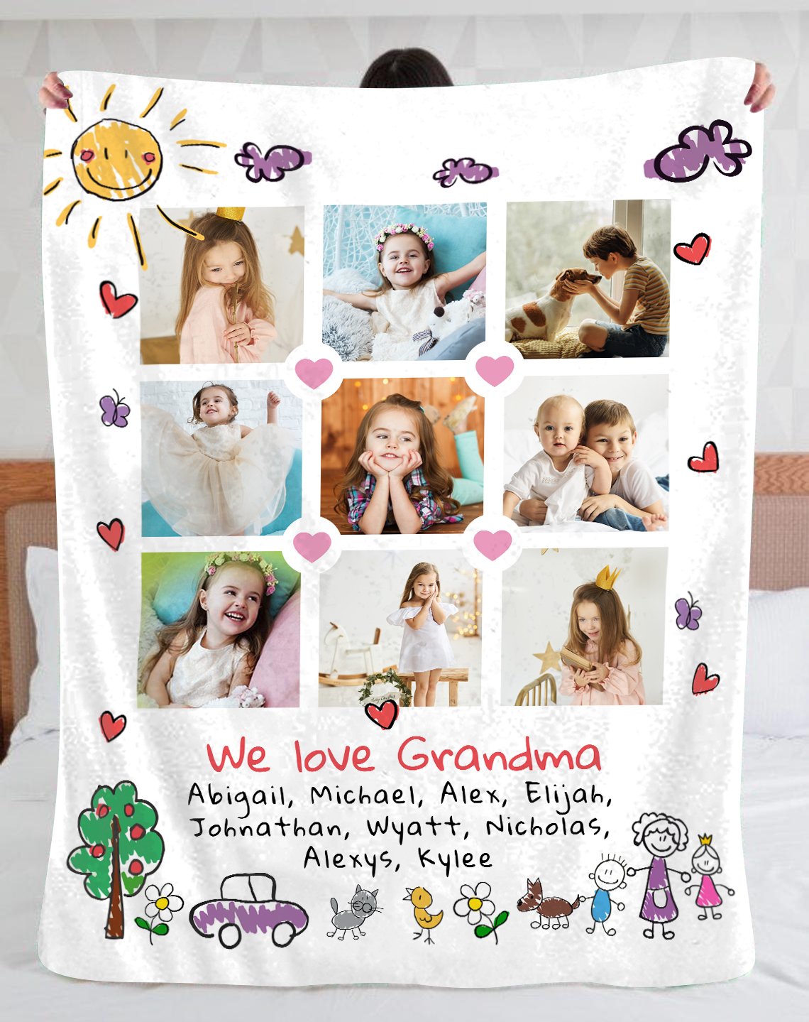 9 Photo Blanket Blanket With A Photo, Love Grandma Blanket, Fleece Blanket, Sherpa Blanket