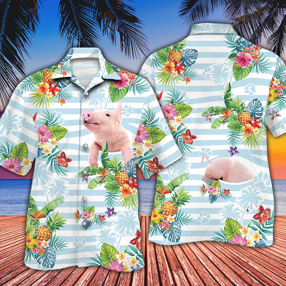 Pig Lovers Striped Hawaiian Shirt For Aloha Ha44173