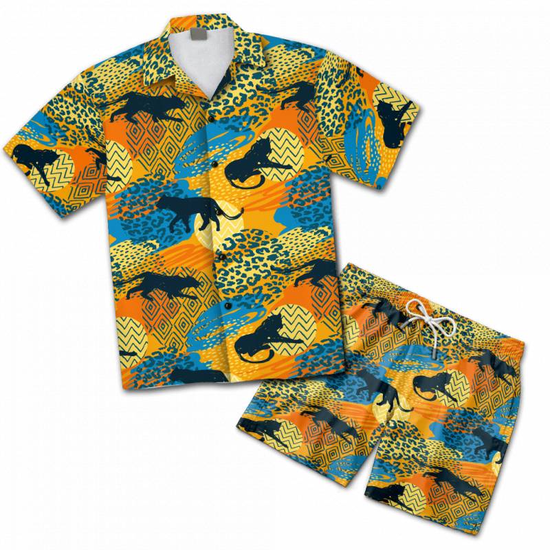 African Leopard Hawaiian Shirt And Shorts Set