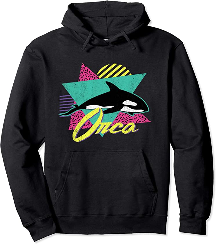 Vintage Retro 80s Or 90s Orca Killer Whale Pullover Hoodie