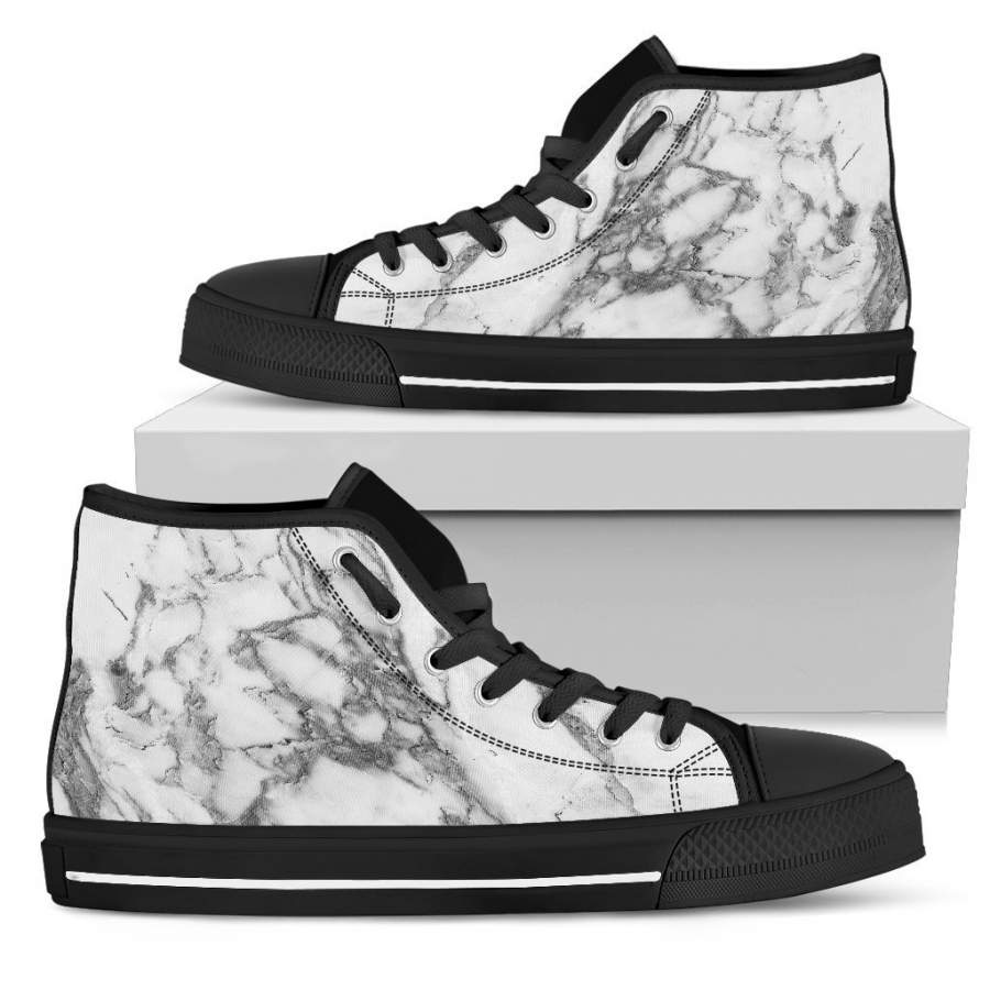 White Gray Marble Print Women’s High Top Shoes