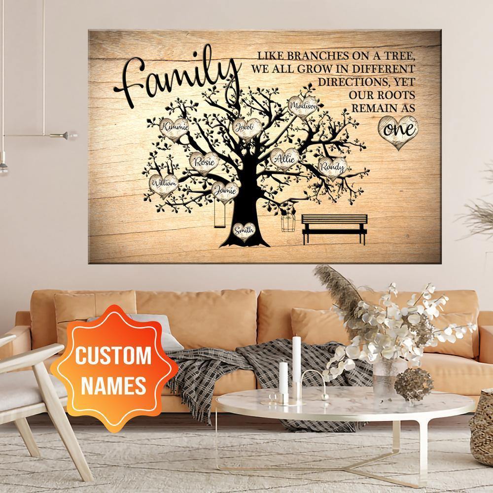 [Personalized Name] Fam Like Branches Of A Tree – Gift For Family, Lovely Gift, Gift For Home Decor – Horizontal Canvas Matte Canvas Wall Art