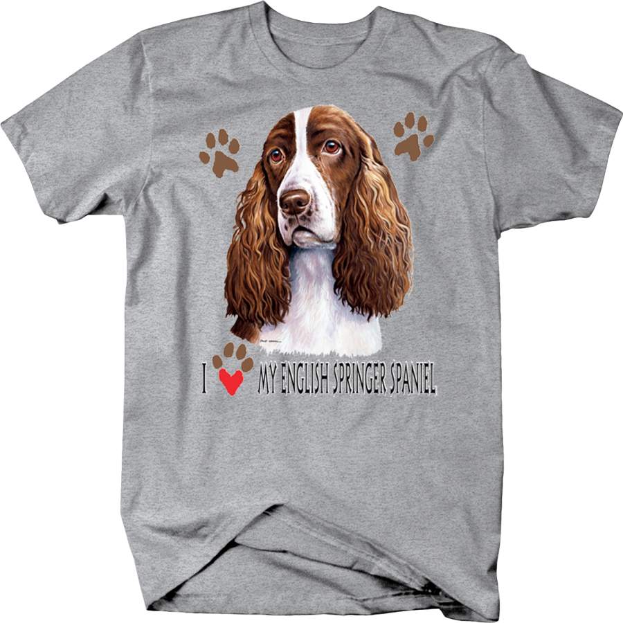 I Love My English Springer Spaniel Dog With Paw Prints T-Shirt