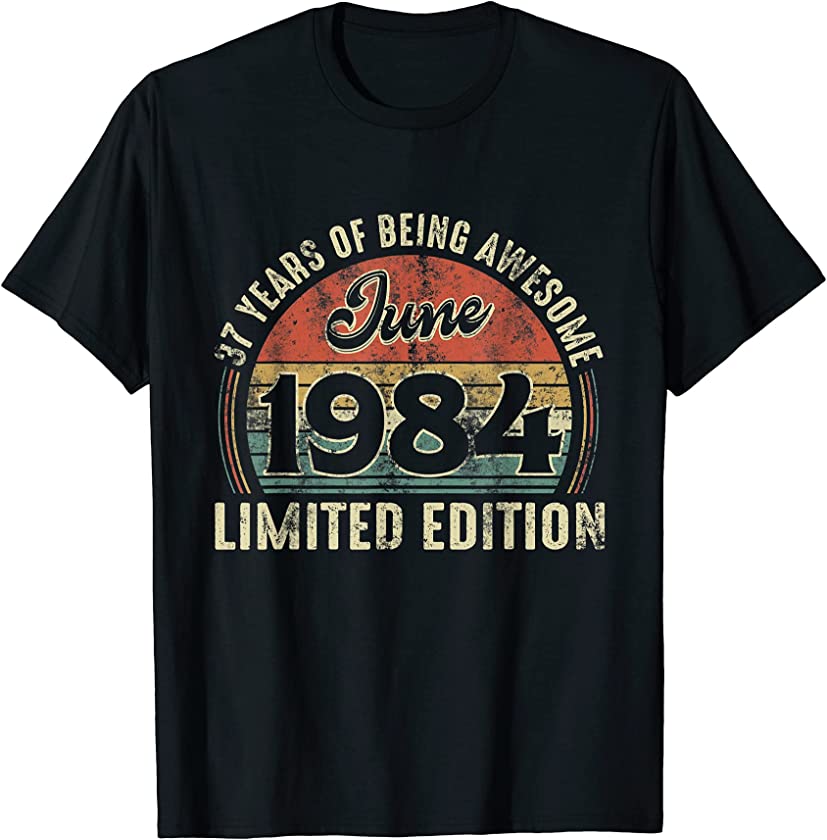 Vintage June 1984 Distressed 37 Year Old Retro 37th Bday T-Shirt