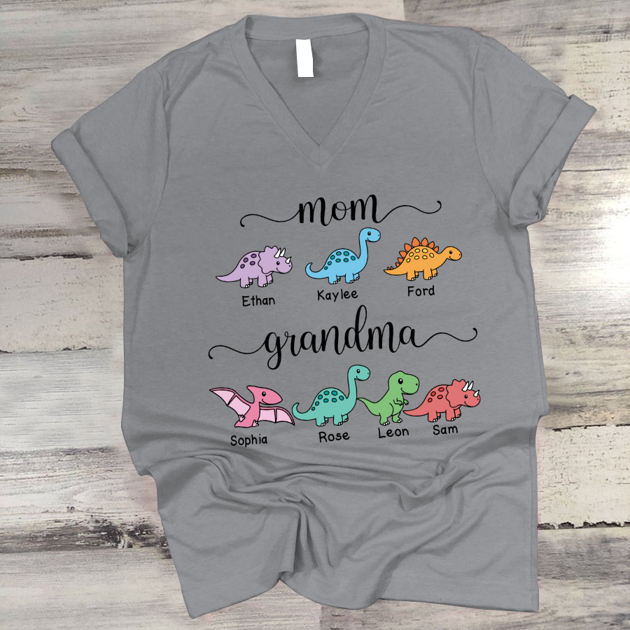 Mom Grandma Saurus Personalized Shirt V-Neck