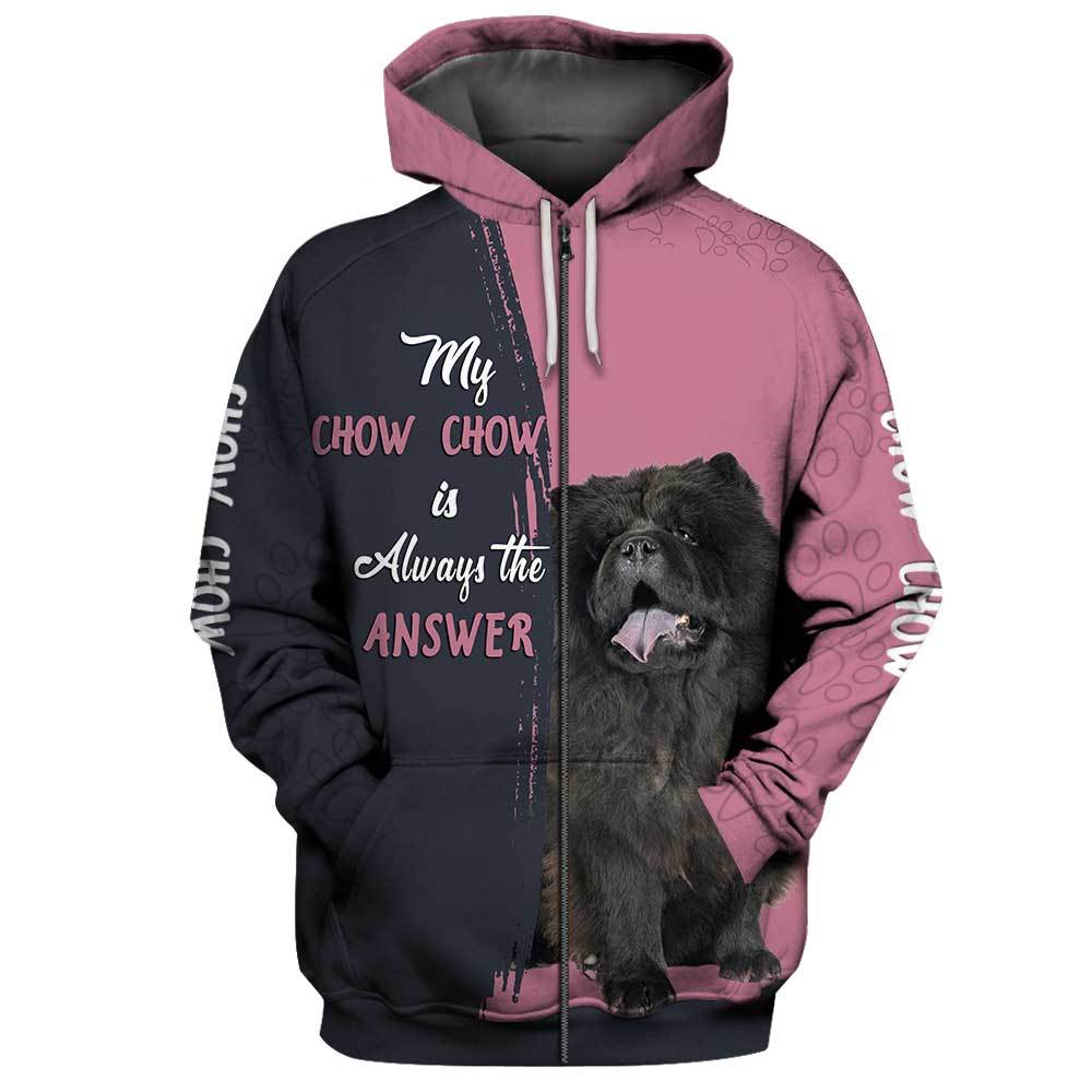 Black Chow Chow Answer 3D Full Printing Zip Hoodie