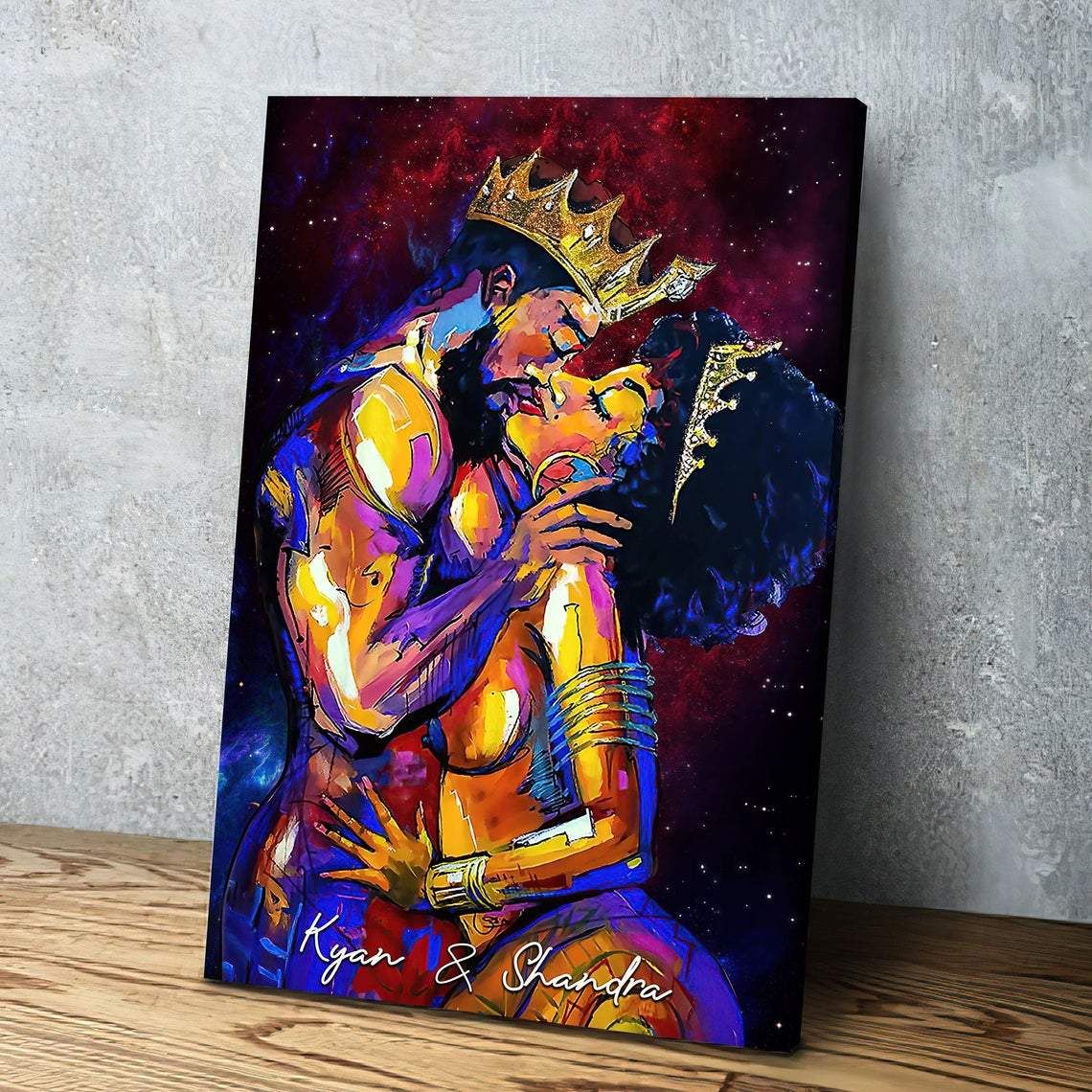 Custom Name Black King And Queen Couple Love Canvas Wall Art