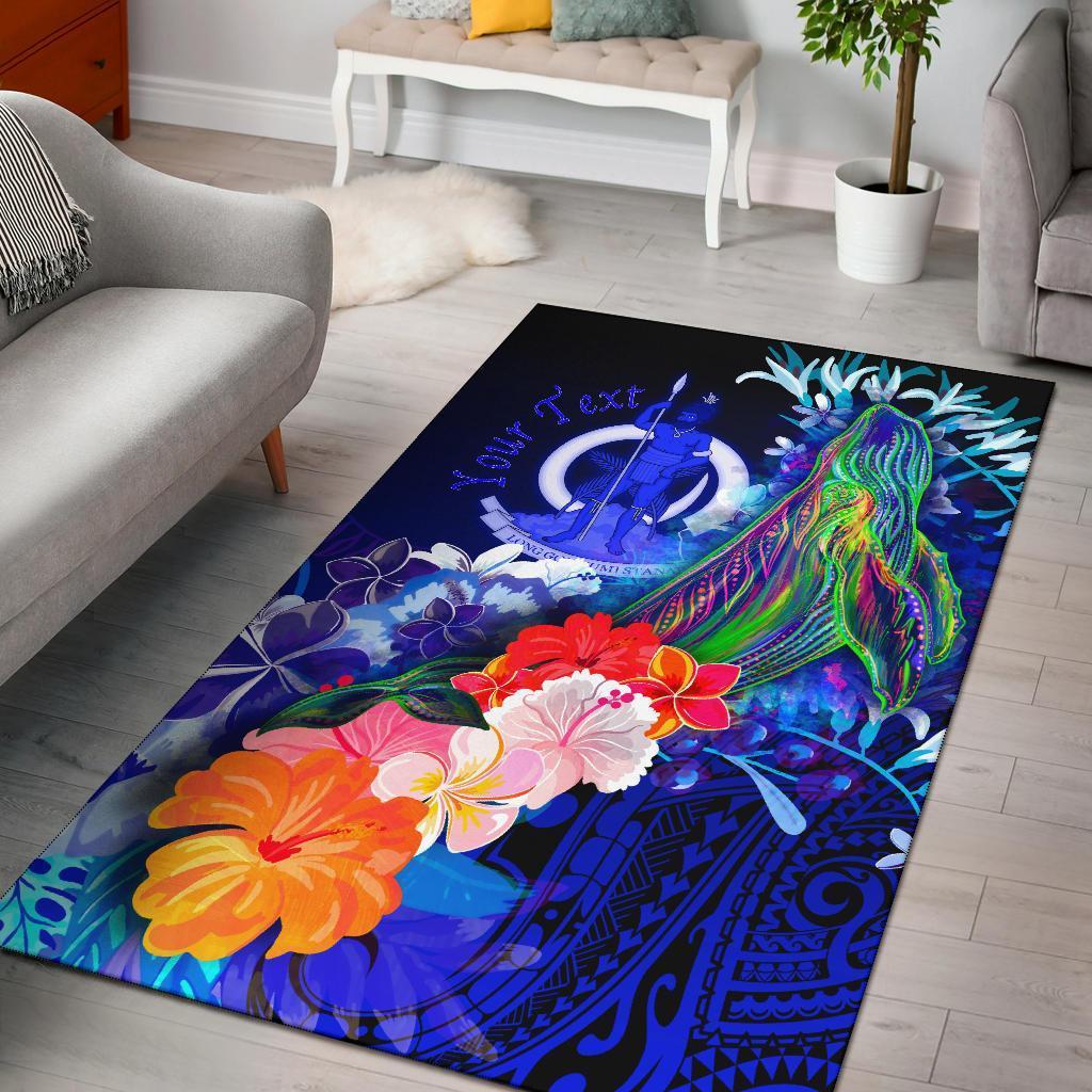 Vanuatu Personalised Area Rug – Humpback Whale with Tropical Flowers (Blue)- BN18