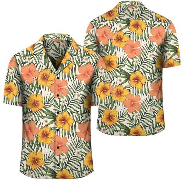 Tropical Flowers Hibiscus Pink Yellow Hawaiian Shirt