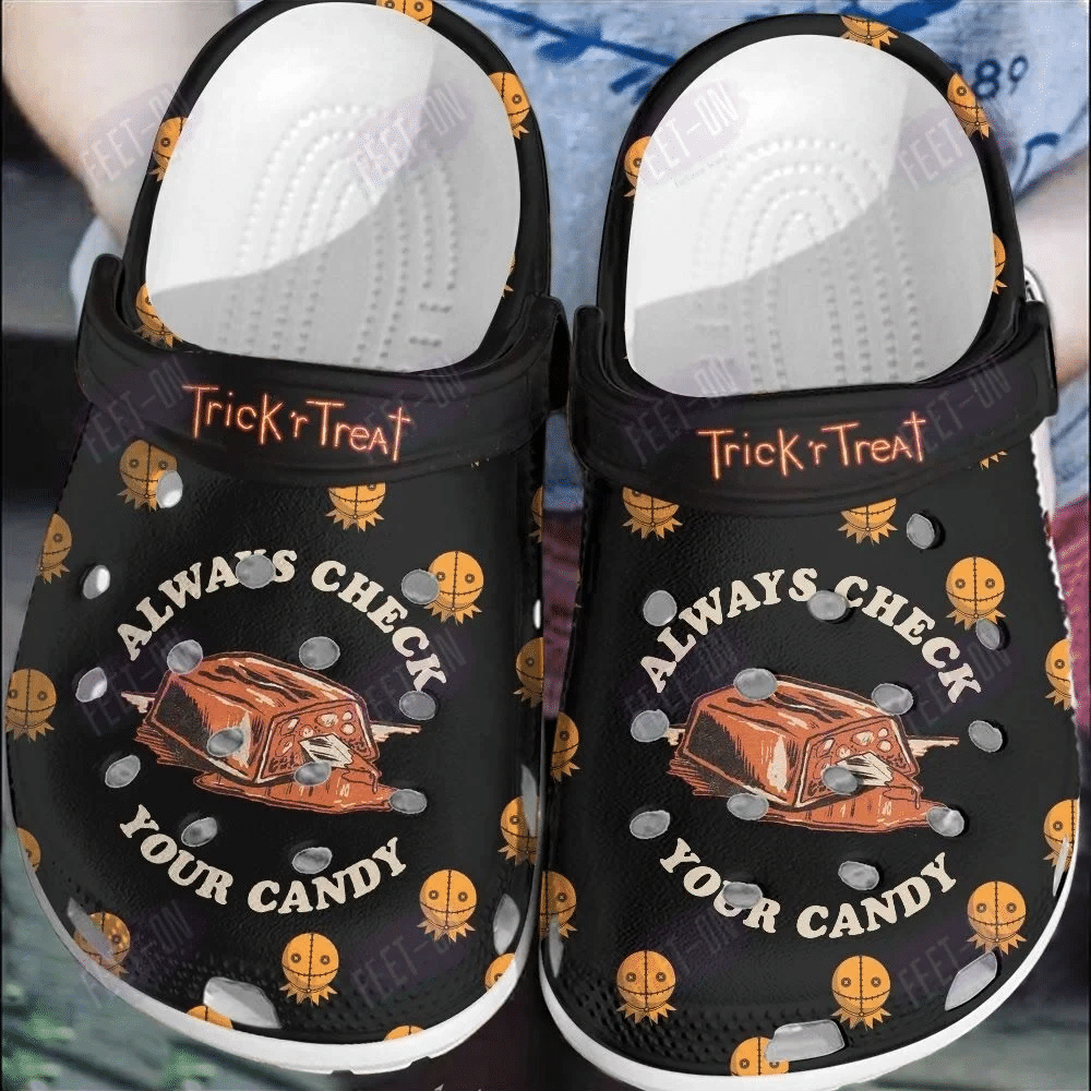 Black Always Check Your Candy Tricks Treat Horror Movie Halloween Crocs Classic Clogs Shoes