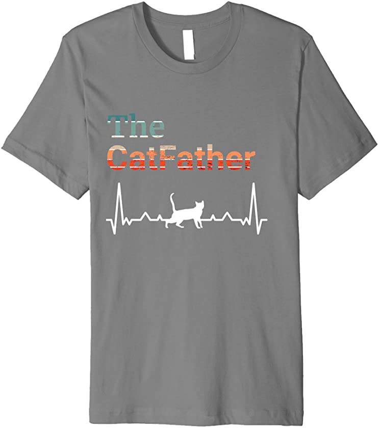 Mens The Catfather Vintage Heartbeat ECG Cat Father Kitten Dad Premium T-Shirt