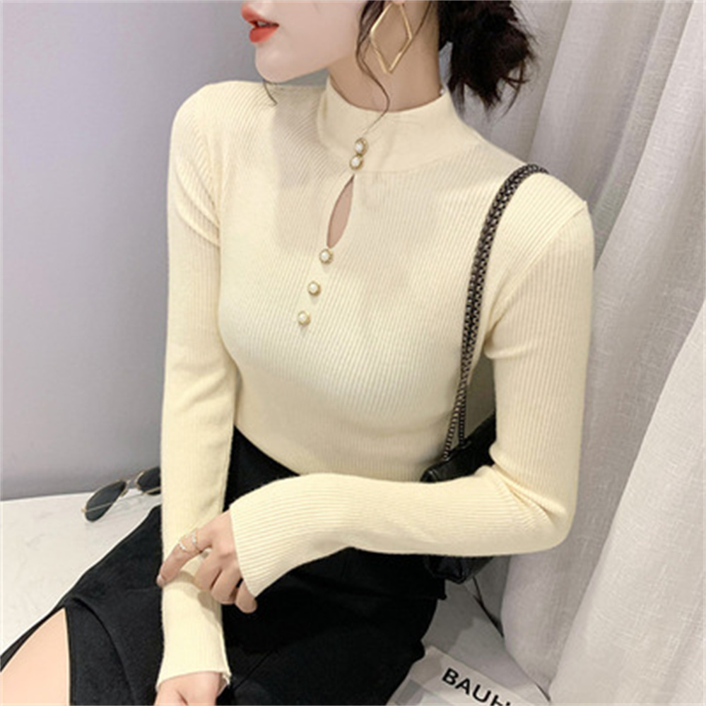 2021 Half-High Neck Women’s Sweater Hollow Top Spring And Autumn New Slim-Fit Long-Sleeved Bottoming Sweater H1085 alx