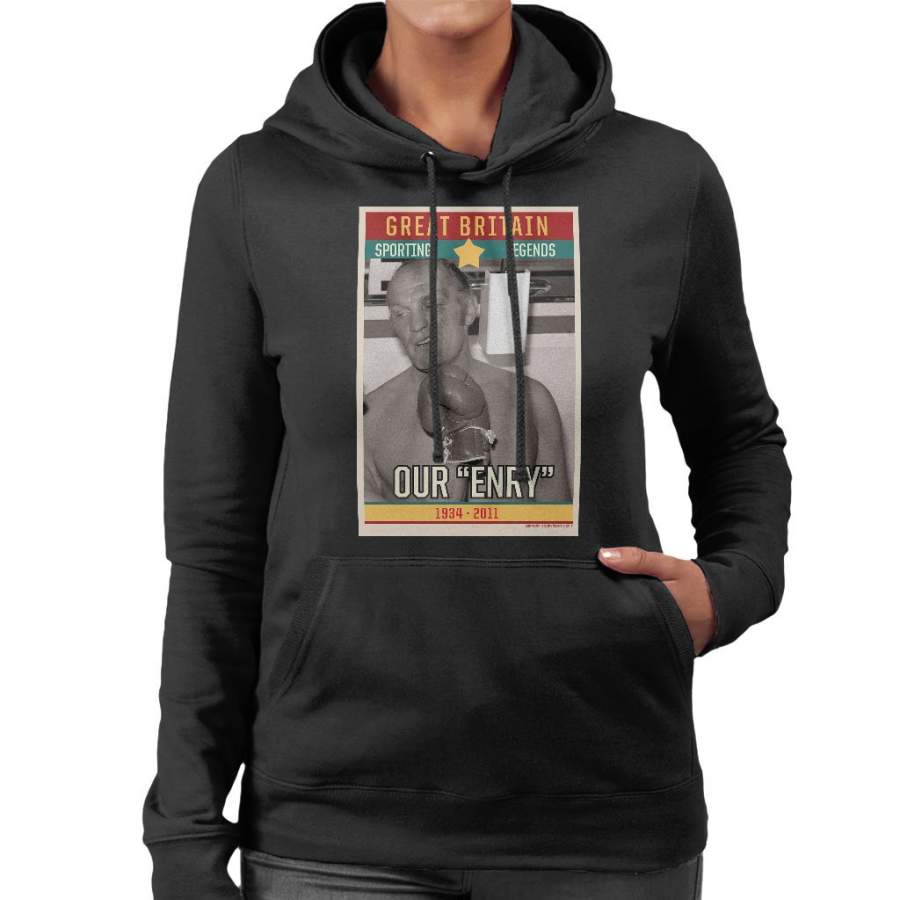 Sporting Legends Poster Great Britain Henry Cooper Boxer Our Enry 1934 To 2011 Women’s Hooded Sweatshirt